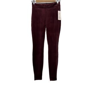 Nanette Lepore‎ Burgundy Red Crushed Velvet Ribbed Mid Rise Leggings Size XS